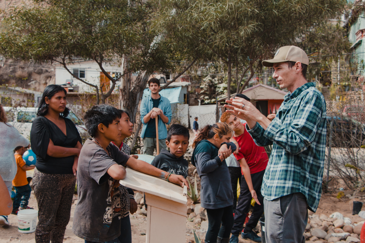 Speaking at a work site